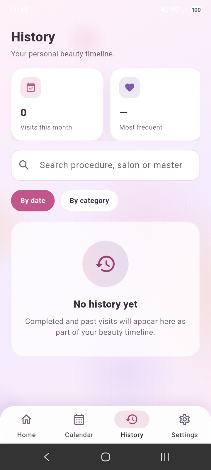 Radiant Planner history screen